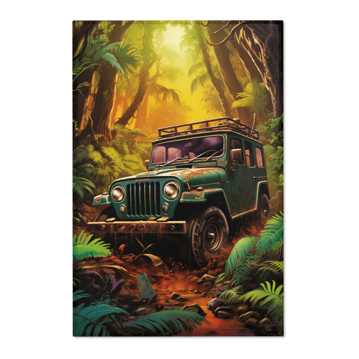 Green Jeep In Jungle Hochformat