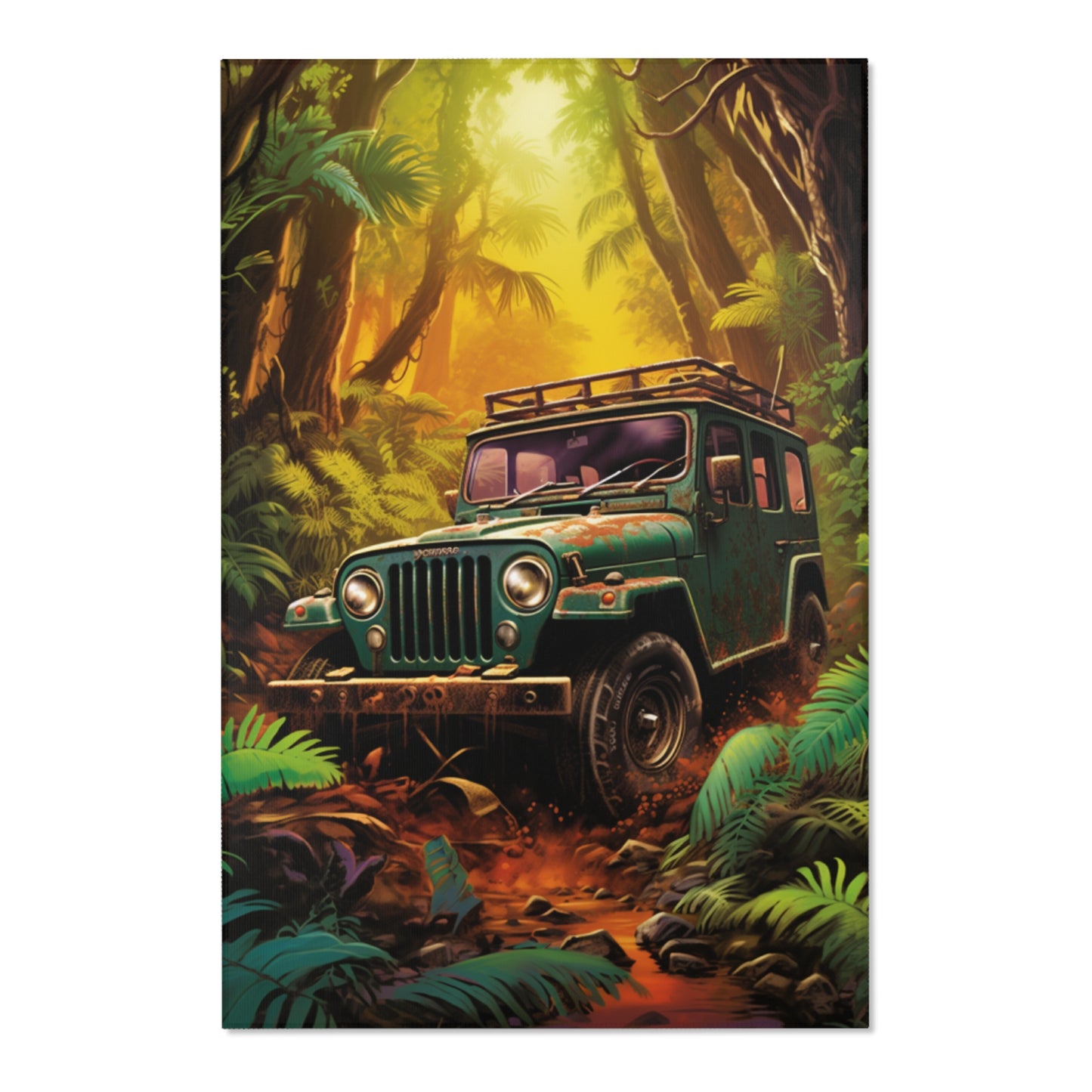 Green Jeep In Jungle Hochformat
